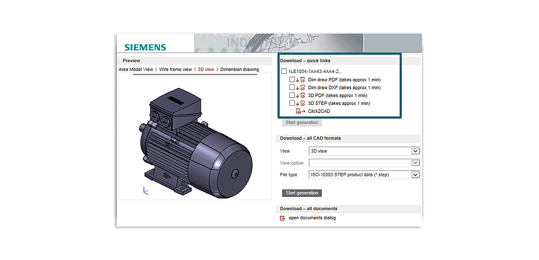 At Siemens Large Drives Applications, variance is a competitive advantage. The Siemens company manufactures heavy-duty electric motors and converters for industrial and special drives in batch sizes that tend toward one. With the help of PROSTEP's PDF Generators 3D, the company is able to automatically provides its customers with the offer documents for their product configurations, including the 3D models, from the cloud.